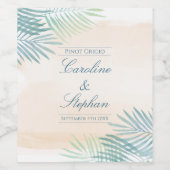 Zand- en palmstrand bruiloft wijn etiket (Enkel label)