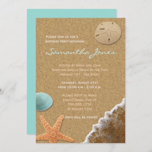 Zand- en schelpdierbeach-wedstrijd uitnodigen kaart (Voorkant / Achterkant)