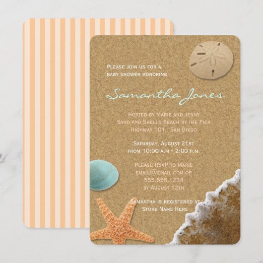 Zand en schelpdieren Aanhalen Baby shower Kaart (Voorkant / Achterkant)