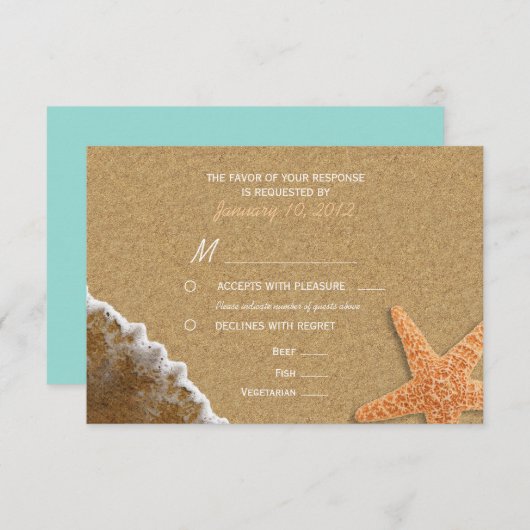 Zand en schelpen strand RSVP met maaltijdopties (Voorkant / Achterkant)