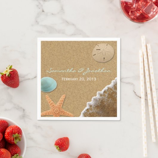 Zand en schelpen strand thema bruiloft servetten (Insitu)