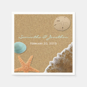 Zand en schelpen strand thema bruiloft servetten
