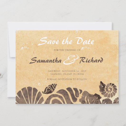 Zand en Seashells/Beach Weddenschap Save the Date (Voorkant)