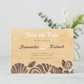 Zand en Seashells/Beach Weddenschap Save the Date (Staand voorkant)