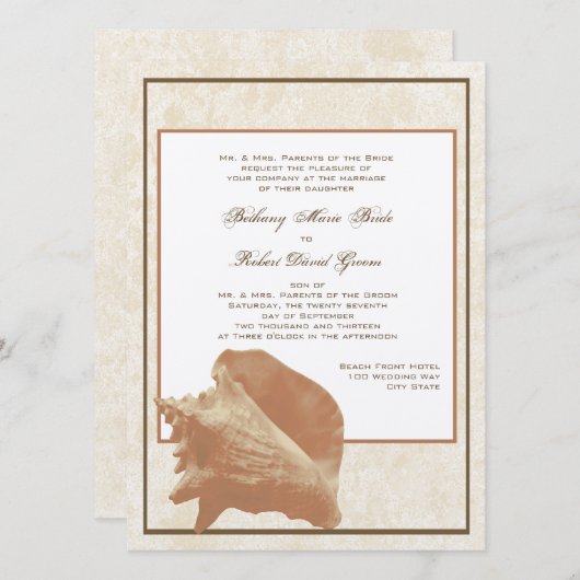 Zand en Shell Ocean Shore bruiloft Kaart (Voorkant / Achterkant)
