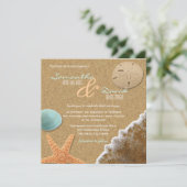 Zand en Shells Beach Square bruiloft uitnodiging (Staand voorkant)