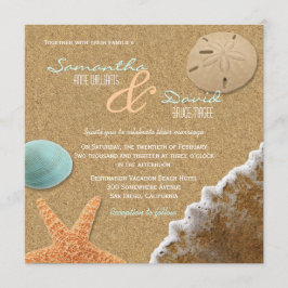 Zand en Shells Beach Square bruiloft uitnodiging