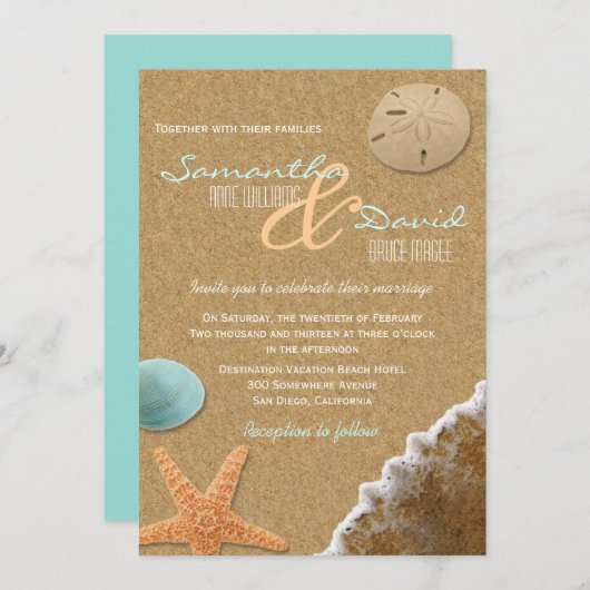 Zand en Shells Strand Bruiloft Uitnodiging (Voorkant / Achterkant)