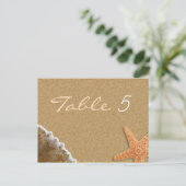 Zand en Shells Strand Thema Bruiloft Tafel Nummer Briefkaart (Staand voorkant)