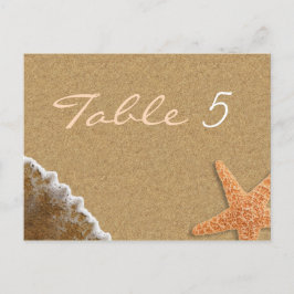 Zand en Shells Strand Thema Bruiloft Tafel Nummer Briefkaart