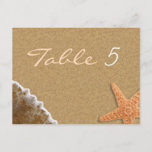 Zand en Shells Strand Thema Bruiloft Tafel Nummer Briefkaart