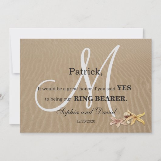 Zand en Starfish Beach Monogram Ring Bearer (Achterkant)