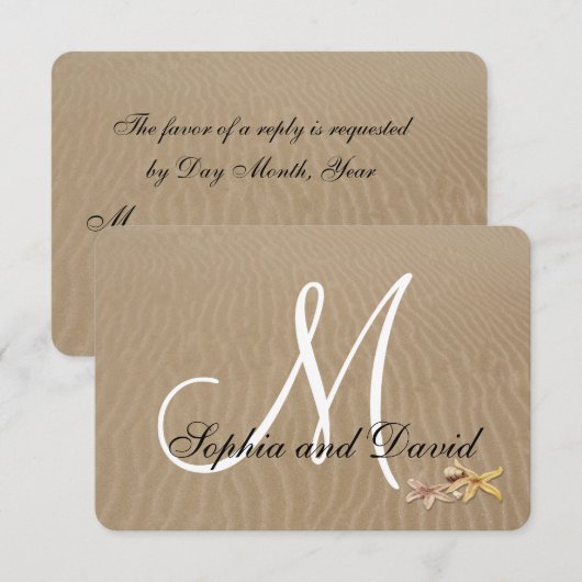 Zand en Starfish Beach Wedding RSVP Monogram (Voorkant / Achterkant)
