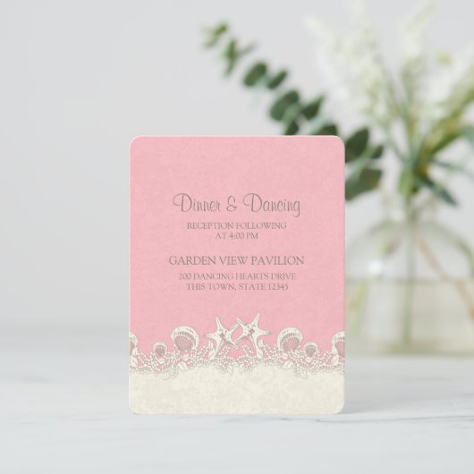 Zand en Sterren Roze Strand Ontvangstkaart Informatiekaartje (Staand voorkant)