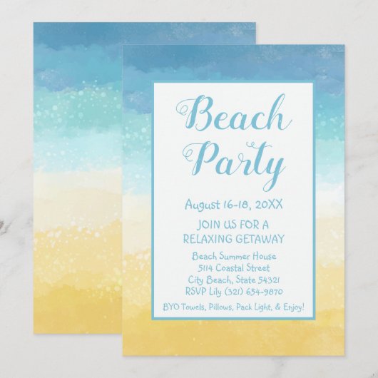 Zand en Zee Beach Getaway Uitnodiging (Voorkant / Achterkant)