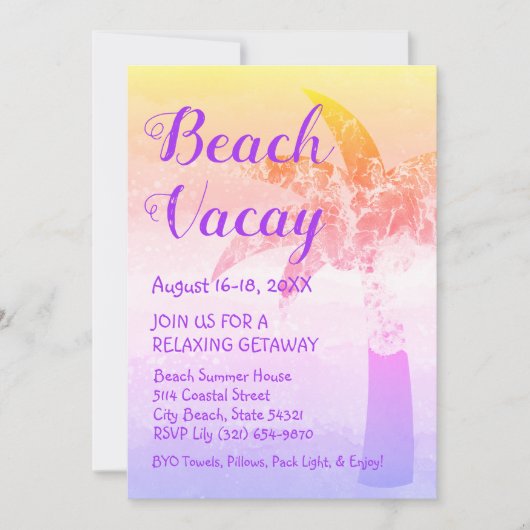 Zand en Zee Palm Beach Getaway Uitnodiging (Voorkant)