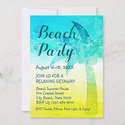 Zand en Zee Palm Beach Getaway Uitnodiging (Voorkant)