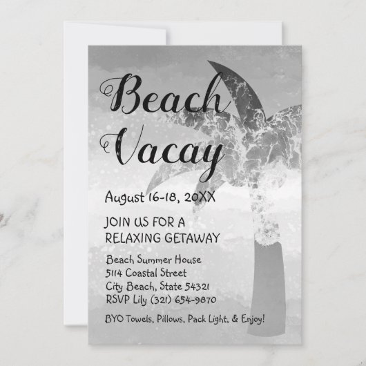 Zand en Zee Palm Tree Beach Getaway Uitnodiging (Voorkant)