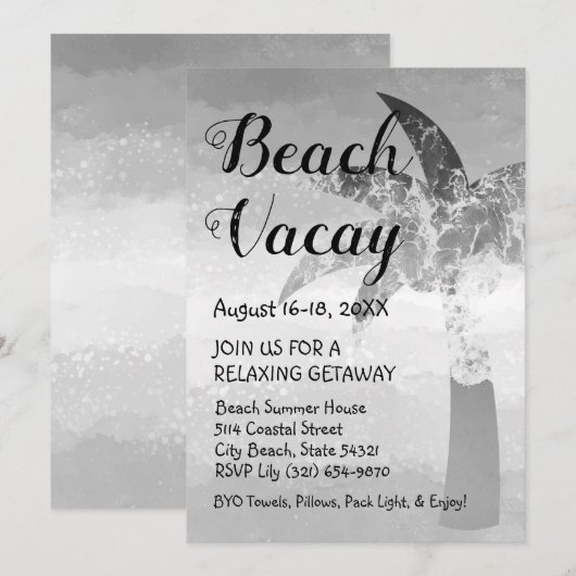 Zand en Zee Palm Tree Beach Getaway Uitnodiging (Voorkant / Achterkant)