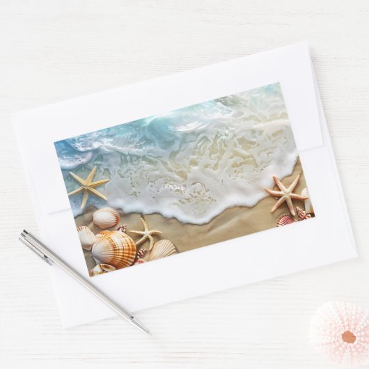 Zand en Zee Rechthoekige Sticker (Envelop)