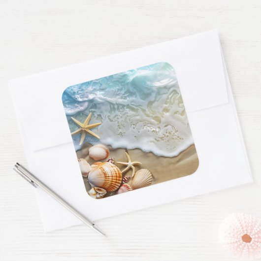 Zand en Zee Vierkante Sticker (Envelop)