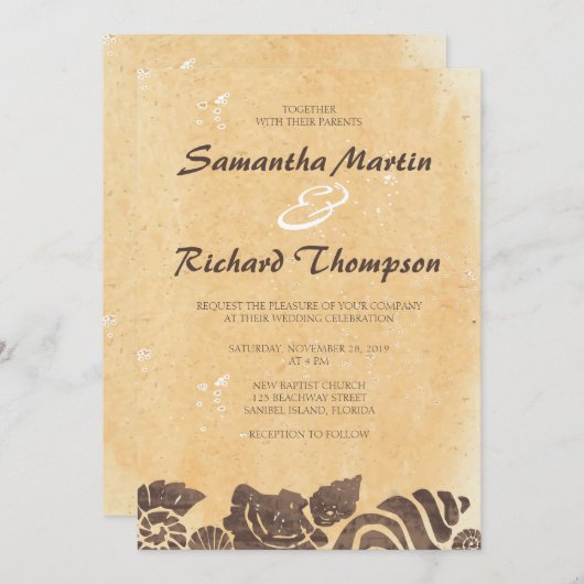 Zand- en zeeschelpdieren/uitnodiging tot het voere kaart (Voorkant / Achterkant)