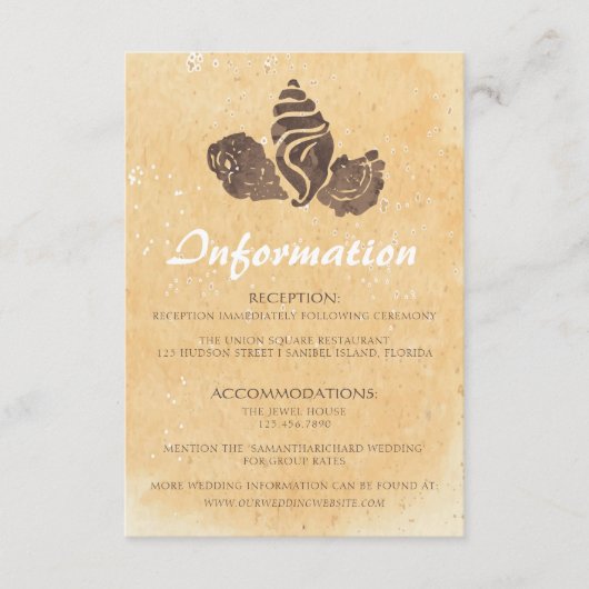 Zand- en zeeschelpen/Beach Wedding Information Kaa Informatiekaartje (Voorkant)