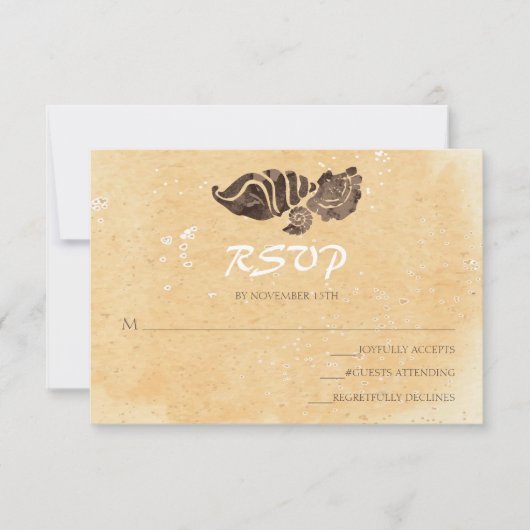 Zand- en zeeschelpen/strand bruiloft RSVP Kaartje (Voorkant)