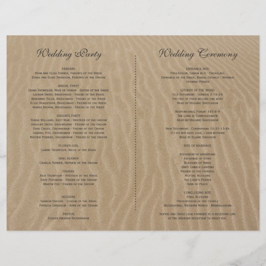 Zand en zeesterren strand bruiloft programma chic flyer (Achterkant)