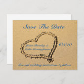 Zand Hart Save the Date Aankondigingskaart Kaart (Voorkant / Achterkant)