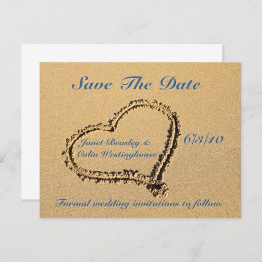 Zand Hart Save the Date Aankondigingskaart Kaart (Voorkant / Achterkant)