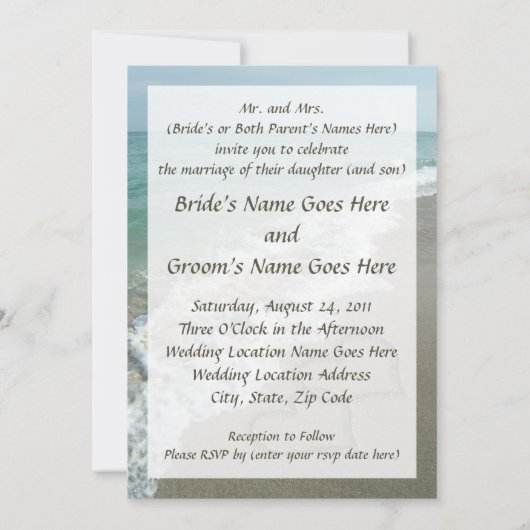 Zand Harten Initialen, Strand Bestemming Bruiloft Kaart (Achterkant)