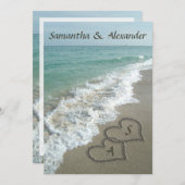 Zand Harten Initialen, Strand Bestemming Bruiloft Kaart (Voorkant / Achterkant)