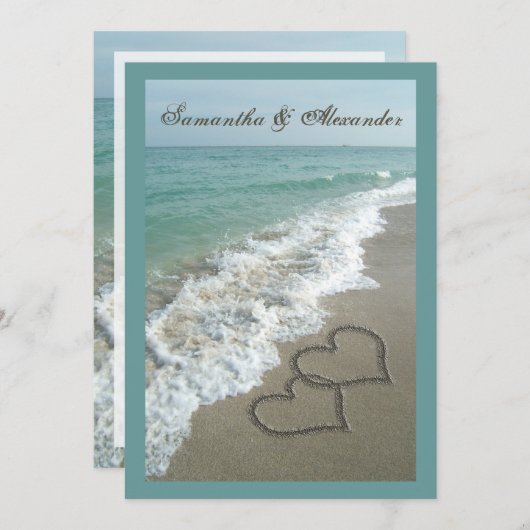 Zand Harten ~ Strand Bestemming Bruiloft Uitnodigi Kaart (Voorkant / Achterkant)
