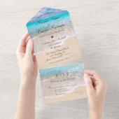 Zand Harten Tropische Ocean Beach Bruiloft All In One Uitnodiging (Afscheurbaar)