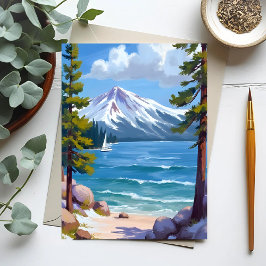 Zand Haven Strand Lake Tahoe Schilderij Briefkaart