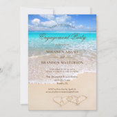 Zand Hearts Blue Ocean Beach Verlovingsfeest Kaart (Voorkant)