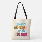 Zand in mijn tenen, zon op mijn neus tote bag (Achterkant)
