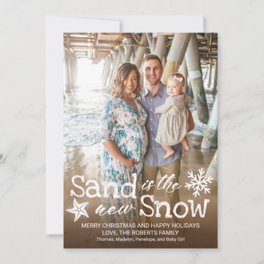 Zand is het Nieuwe Sneeuw Strand Kerstmis Feestdagenkaart (Voorkant)