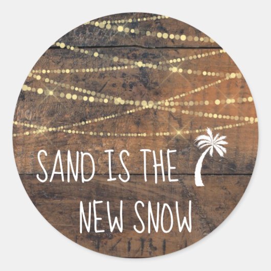 Zand is het nieuwe sneeuw tropische palmboom icoon ronde sticker (Voorkant)