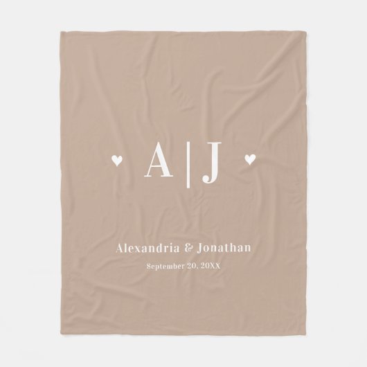 Zand Kleur Moderne Minimale Pas getrouwd Monogram Fleece Deken (Voorkant)