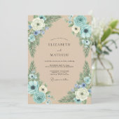Zand Korenbloem Loof Eucalyptus Bruiloft Kaart (Staand voorkant)