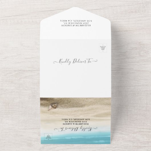 Zand Letter Starfish Seashell Summer Beach Weddens All In One Uitnodiging (Buitenkant)