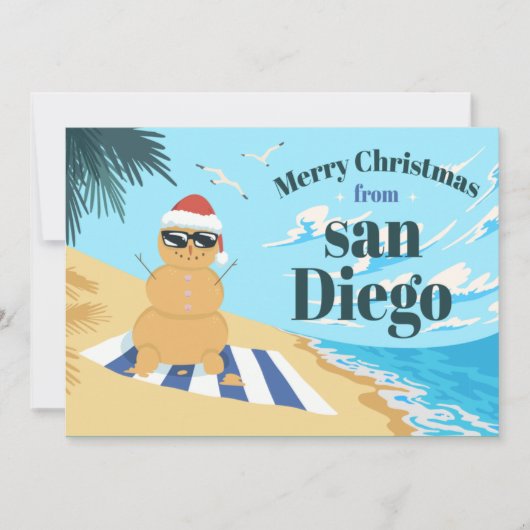 ZAND MAN BIJ DE BEACH CHRISTMAS-ILLUSTRATIE FEESTDAGENKAART (Voorkant)