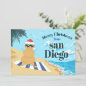 ZAND MAN BIJ DE BEACH CHRISTMAS-ILLUSTRATIE FEESTDAGENKAART (Staand voorkant)