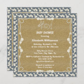 Zand, Nautical Rope & Sea Shells Blue Baby shower Kaart (Voorkant / Achterkant)