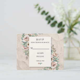 Zand Off+ Witte Salie Groene Bloemige Bruiloft RSVP Kaartje