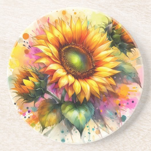 Zand Onderzetter - Mooie Zonnebloemen, Kunst (Voorkant)