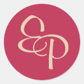 Zand op Magenta Script Monogram Envelope Seal Ronde Sticker (Voorkant)