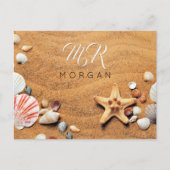 Zand & Schelpen, Naam & Monogram, Witte Schrift Briefkaart (Voorkant)